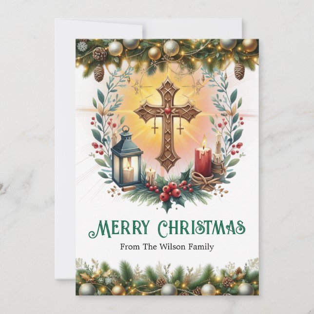 Elegantes Kreuz mit Lattern und Kerzen Weihnachten (Vorderseite)