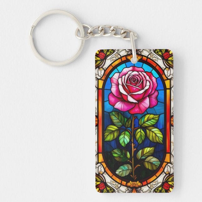 Elegantes Kunstgewerbe einer dynamischen Rose Schlüsselanhänger (Vorderseite)