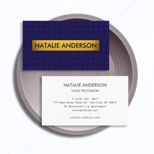 Elegantes Kunstkrokodil Navy & Gold Visitenkarte
