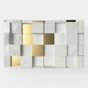 Elegantes Kunstweiß und -gold der Würfelwand 3D Banner