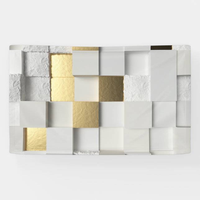 Elegantes Kunstweiß und -gold der Würfelwand 3D Banner (Horizontal)