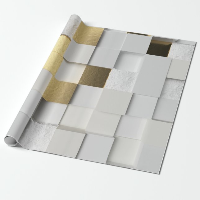 Elegantes Kunstweiß und -gold der Würfelwand 3D Geschenkpapier (Ungerollt)