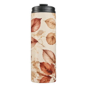 Elegantes Kupfer-Gold-Herbstlaub-Blumenmuster Thermosbecher