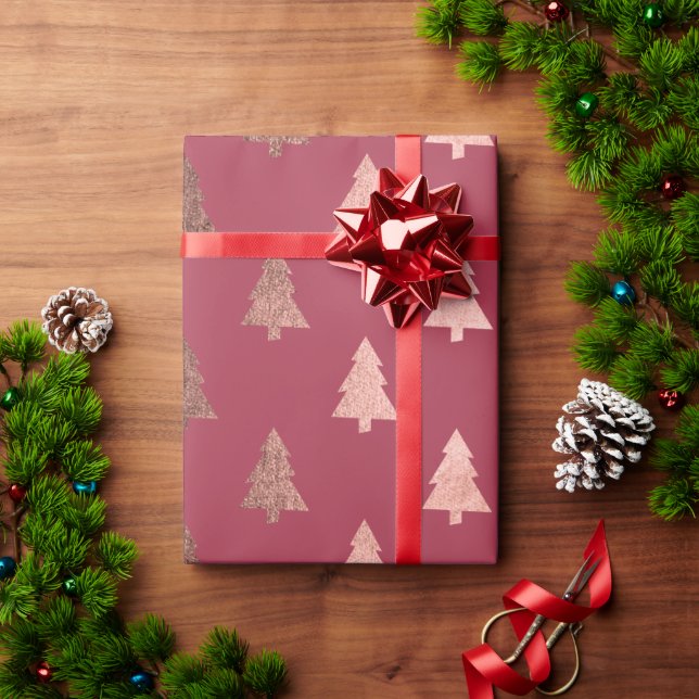 Elegantes Kupfer-Rose-Weihnachtsbaummuster Geschenkpapier (Feiertagsgeschenk)