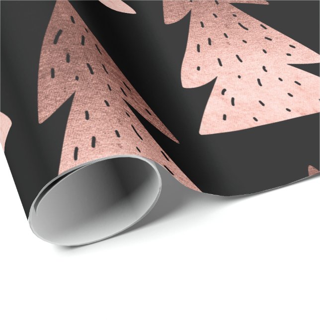 Elegantes Kupfer-Rose-Weihnachtsbaummuster Geschenkpapier (Rolleneckpunkt)