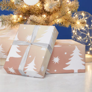 Elegantes Kupfer-Rose-Weihnachtsbaummuster Geschenkpapier