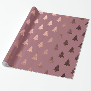 Elegantes Kupfer-Rose-Weihnachtsbaummuster Geschenkpapier