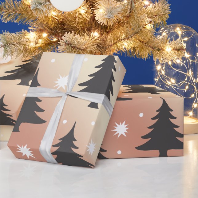 Elegantes Kupfer-Rose-Weihnachtsbaummuster Geschenkpapier (Feiertage)