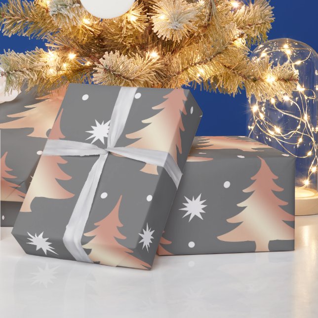 Elegantes Kupfer-Rose-Weihnachtsbaummuster Geschenkpapier (Feiertage)