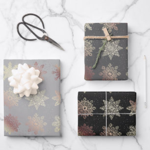 Elegantes Kupfer-Rose-Weihnachtsmuster Geschenkpapier Set