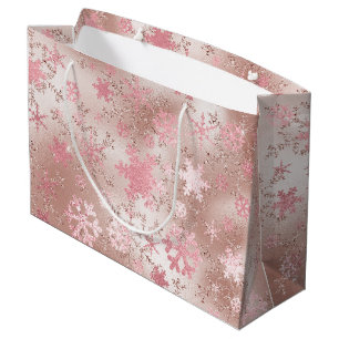 Elegantes Kupfer- und rosa Schneeflockenmuster Große Geschenktüte