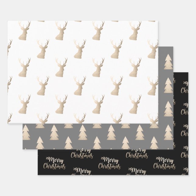 Elegantes Kupfergold Weihnachtsmuster Geschenkpapier Set (Set)