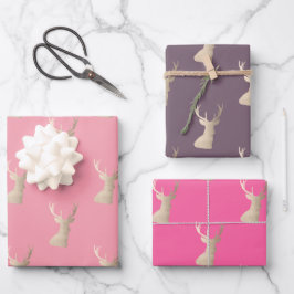 Elegantes Kupfergold Weihnachtsmuster Geschenkpapier Set