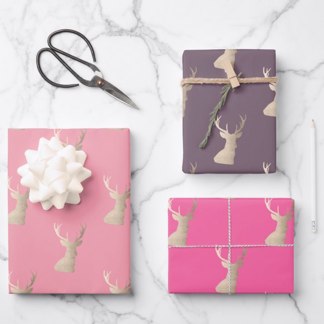 Elegantes Kupfergold Weihnachtsmuster Geschenkpapier Set (Vorderseite)