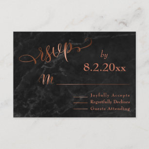 Elegantes Kupferskript mit schwarzem Marmor-Hochze RSVP Karte
