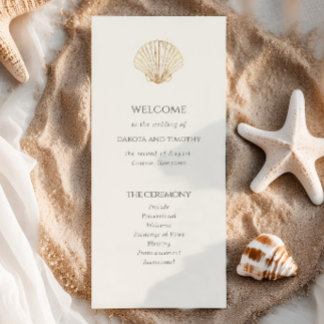 Elegantes Küsten-Gold-Muschel-Hochzeitsprogramm