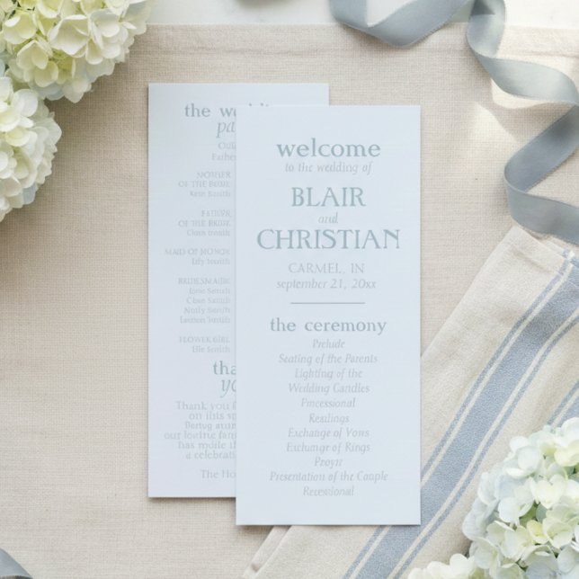 Elegantes Küstenblau-Hochzeitszeremonie-Programm (Elegant Coastal Blue Wedding Ceremony Program)