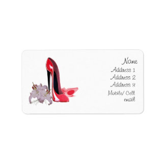 Elegantes Label für Rote Stiletto Schuhe und Lilie Adressaufkleber