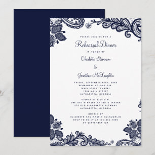 Elegantes Lace Blue White Wedding Probe Dinner Einladung