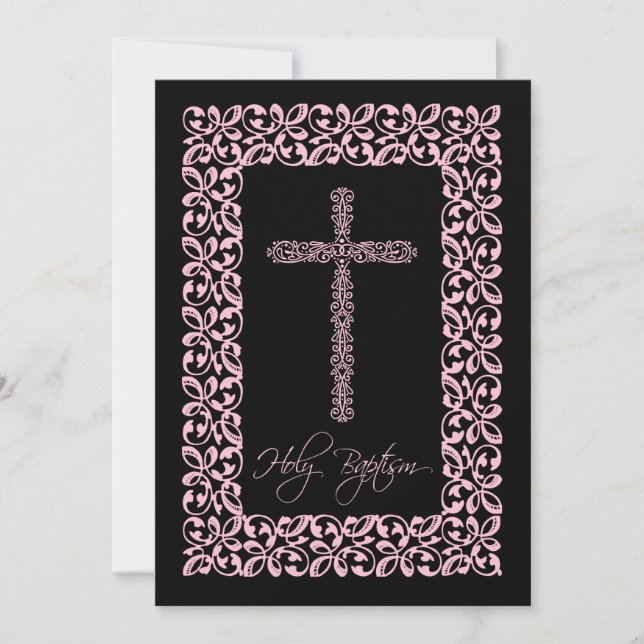 Elegantes Lace Cross Baby Holy Taufe-Tipp Einladung (Vorderseite)