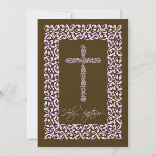 Elegantes Lace Cross Baby Holy Taufe-Tipp Einladung