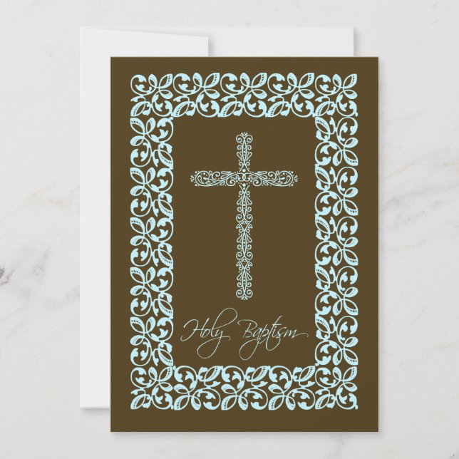 Elegantes Lace Cross Baby Holy Taufe-Tipp Einladung (Vorderseite)