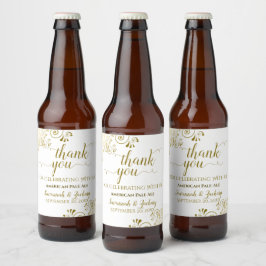 Elegantes Lacy Gold auf White Wedding Vielen Dank Bierflaschenetikett
