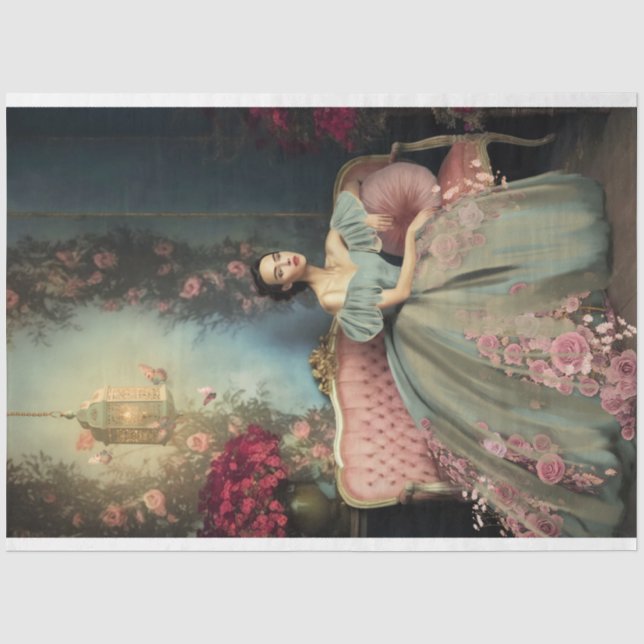 Elegantes Lady Sitting, Shabby Chic & Blumenmuseum Seidenpapier (Vorderseite)