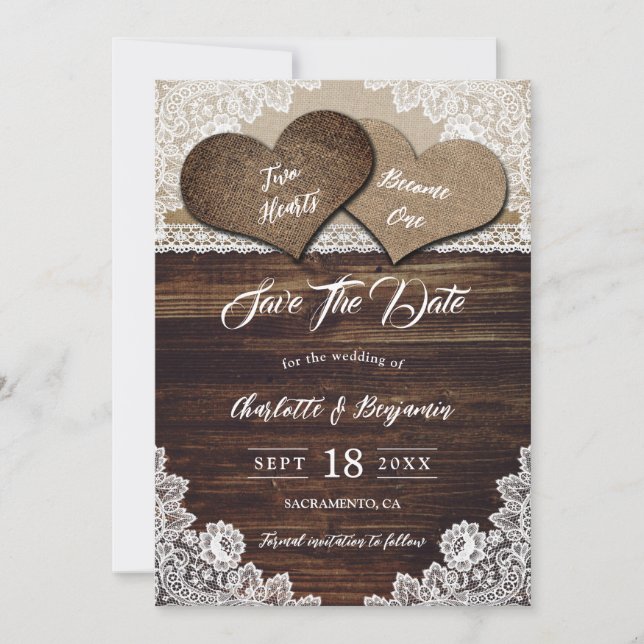 Elegantes Land Zwei Herzen Blumenzwiebelhochzeit Save The Date (Vorderseite)