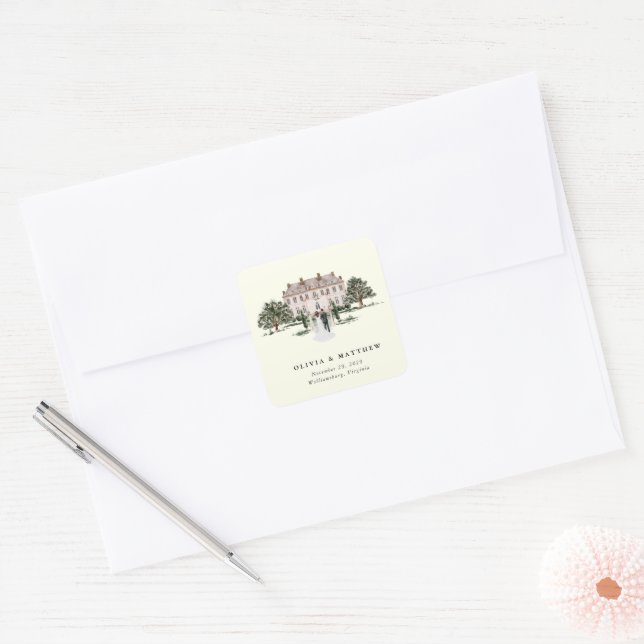 Elegantes Landgut | Ranch Country Wedding Quadratischer Aufkleber (Umschlag)