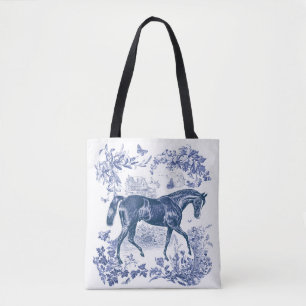 Elegantes Landhaus-Rot-Blau Pferd Toile de Jouy Tasche
