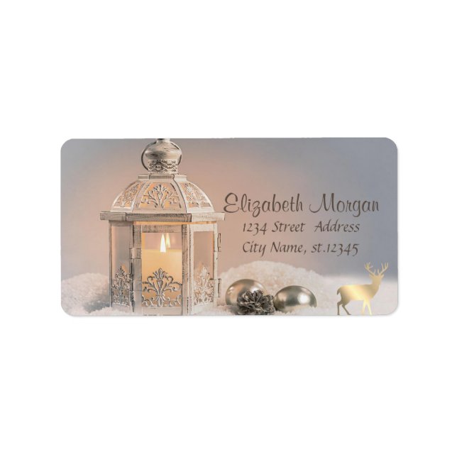 Elegantes Laterne Gold Rentier-Siegel Adressaufkleber (Vorne)