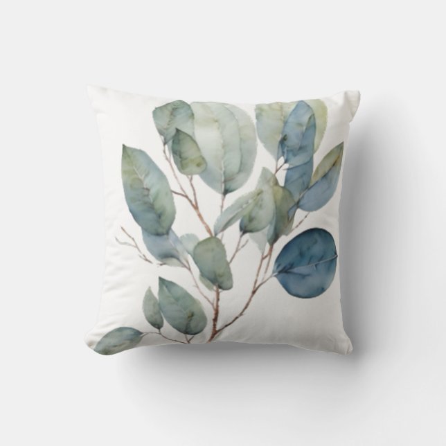 Elegantes Laub, aquamarines Blattputz, Aquarell Kissen (Vorderseite)