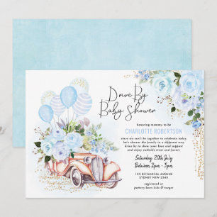 Elegantes Laufwerk von Baby Shower Blue Gold Flora Einladung