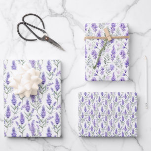 Elegantes Lavendel-Blumenmuster Geschenkpapier Set