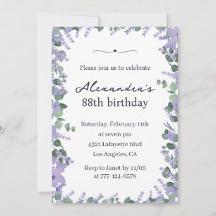 Elegantes Lavendel-Blumenrahmen 88. Geburtstag Einladung