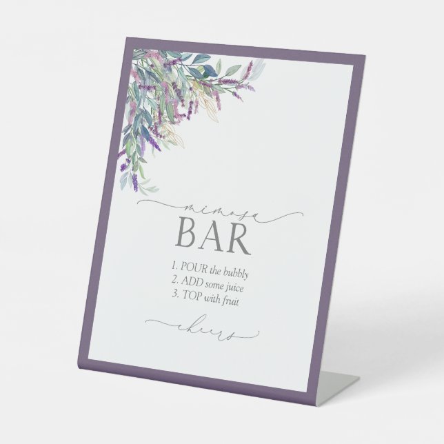 Elegantes Lavendel Brautparty Mimosa Bar Sockelschild (Vorderseite)
