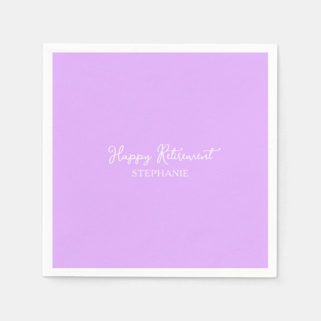 Elegantes Lavendel Glücklicher Ruhestand Serviette (Vorderseite)