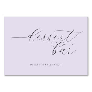 Elegantes Lavendel-Kursiv-Schild für die Dessertba Tischnummer
