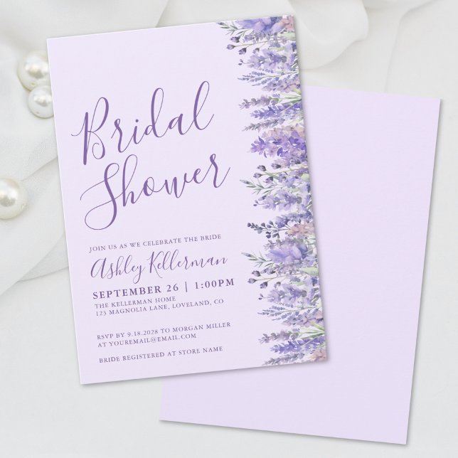 Elegantes Lavendel Lila Brautparty Einladung (Elegant Lavender Purple Floral Bridal Shower Invitation)