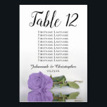 Elegantes Lavendel Lila Rose Seating Chart Hochzei Tischnummer<br><div class="desc">Diese Tischnummer-Karten machen es Ihren Gästen leicht, ihren Platz an Ihrem Hochzeitsempfang zu finden. Sie zeichnen sich durch ein schlichtes und dennoch elegantes Design aus, das durch eine laky-Script-Kalligraphie und eine lila Rose in Single-Lavendel mit Wellen und Reflexionen ergänzt wird. Die Karte enthält eine Sitzkarte mit 10 Namen. Es gibt...</div>