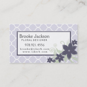 Elegantes Lavendel Quatrefoil Muster mit Blumen Visitenkarte