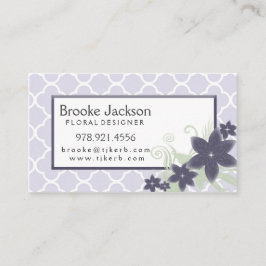 Elegantes Lavendel Quatrefoil Muster mit Blumen Visitenkarte
