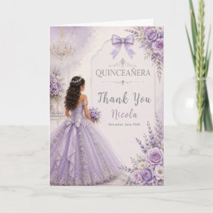 Elegantes Lavendel- und Silber-Quinceañera Dankeskarte