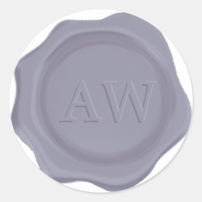 Elegantes Lavender Blue Monogram Wedding Wax Siege Runder Aufkleber (Vorderseite)
