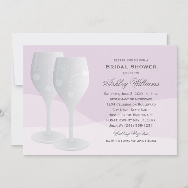 Elegantes Lavender Cheers Weingläser Brautparty Einladung (Vorderseite)