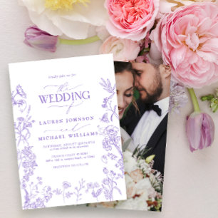 Elegantes Lavender Chinoiserie Foto Hochzeit Einladung