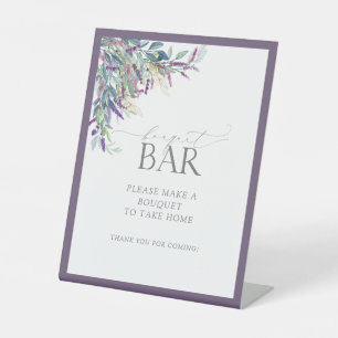 Elegantes Lavender Floral Brautparty Bouquet Bar Sockelschild