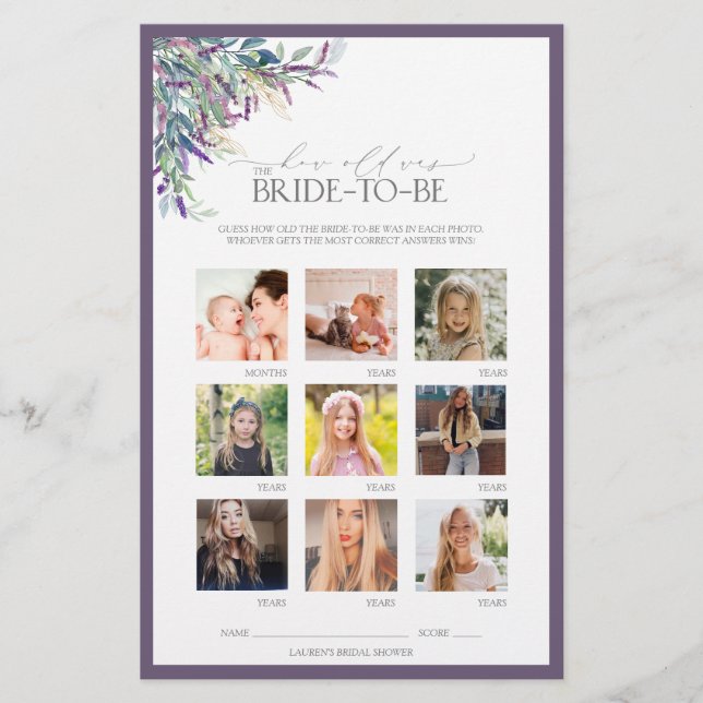 Elegantes Lavender Floral Brautparty Game (Vorderseite)