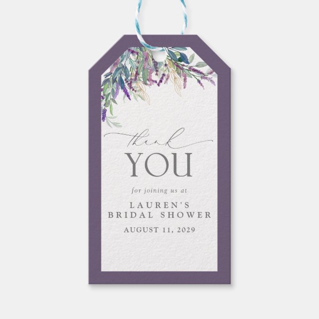 Elegantes Lavender Floral Brautparty Personal Geschenkanhänger (Vorderseite)
